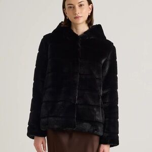 Quince Hooded Faux Fur Black Teddy Jacket